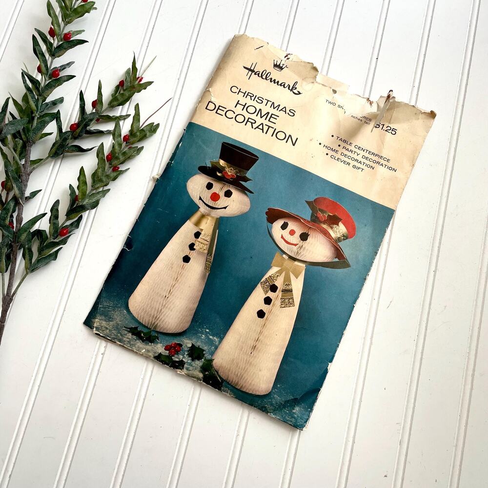Vintage Hallmark Christmas Home Decoration Honeycomb Snowman Centerpiece